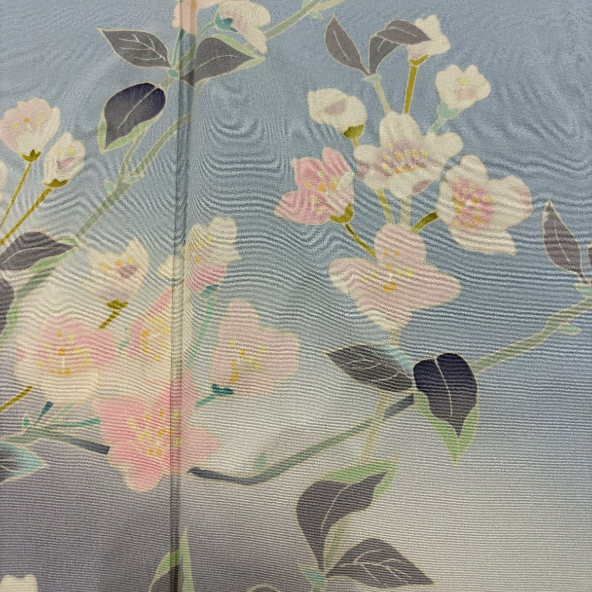 訪問服 身長169.5cm 袖長69.5cm L 雙層 和泉衛知 加賀友禪 落款あり 枝花 染分 ぼかし 水藍色 純蠶絲 名品級