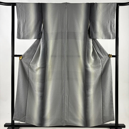 【美品】 小紋 身長158cm 袖長63.5cm S 雙層 召地 落款 花唐草紋 動物 漸層 灰色 純蠶絲 名品級 一つ紋