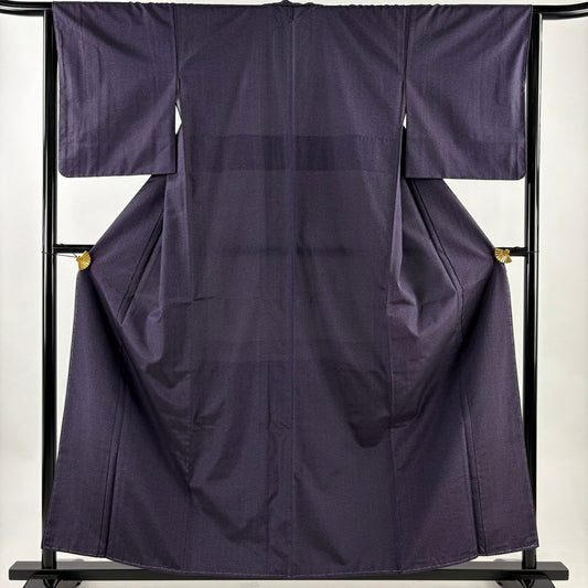 【美品】 小紋 身長157.5cm 袖長65cm M 雙層 大島紬織地 證書齊全 幾何學 泥染 濃紫 純蠶絲 名品級