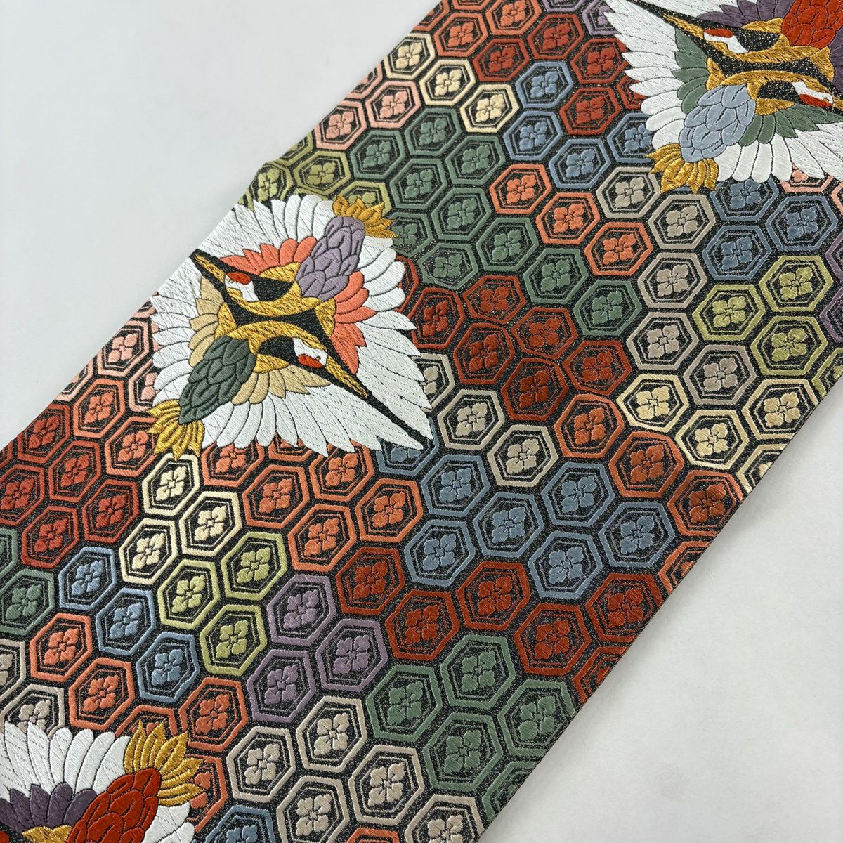 袋帶 秀品級 仙鶴 龜甲 金絲 金金箔 黑灰 六通 純蠶絲
