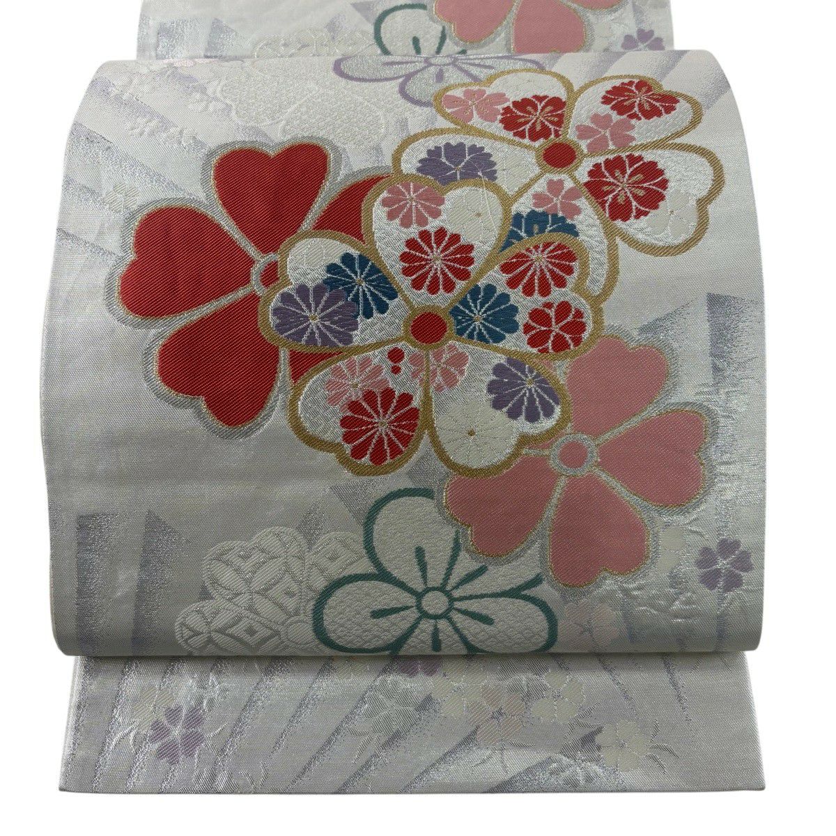 袋帶 秀品級櫻梅花金絲金箔銀 六通 純蠶絲