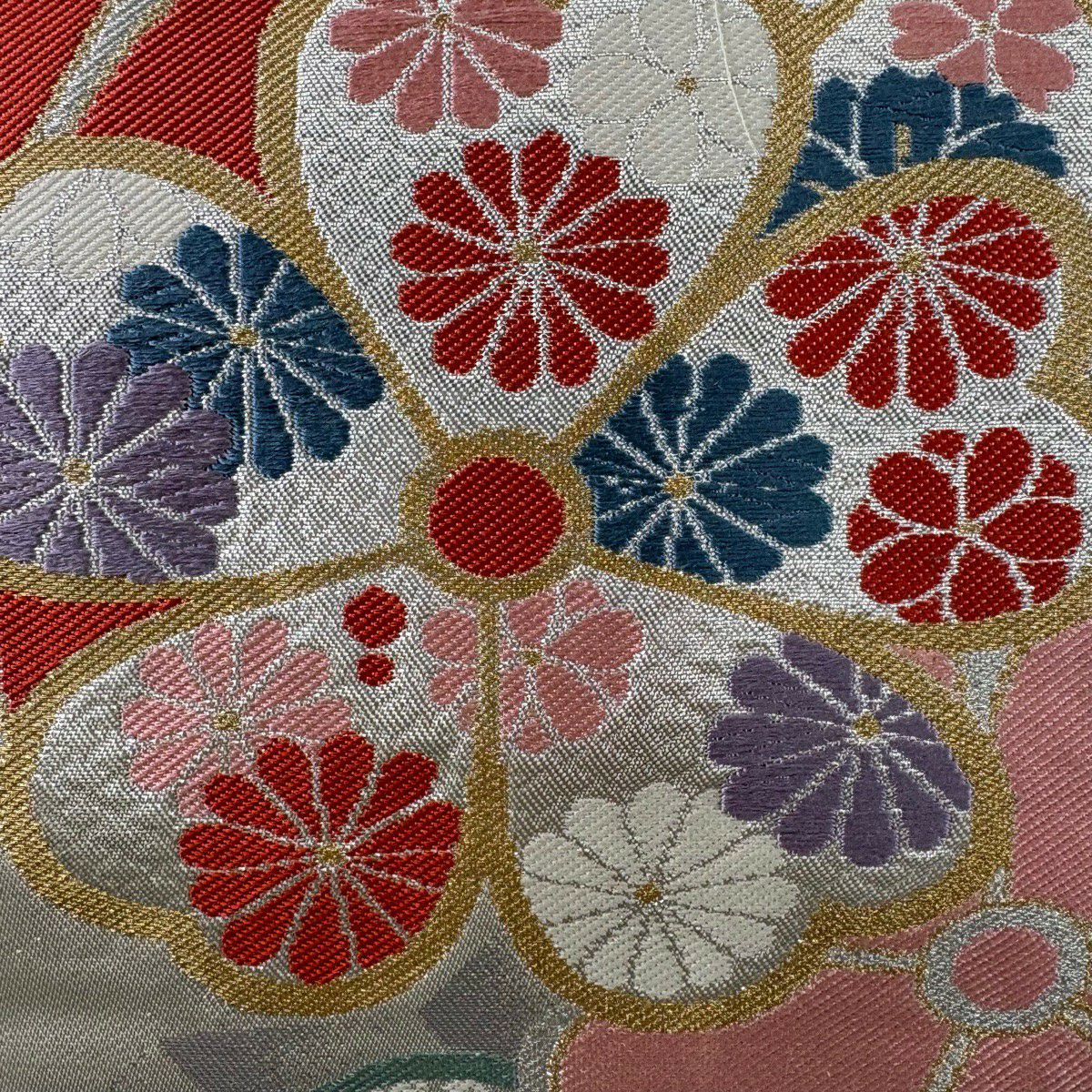 袋帶 秀品級櫻梅花金絲金箔銀 六通 純蠶絲