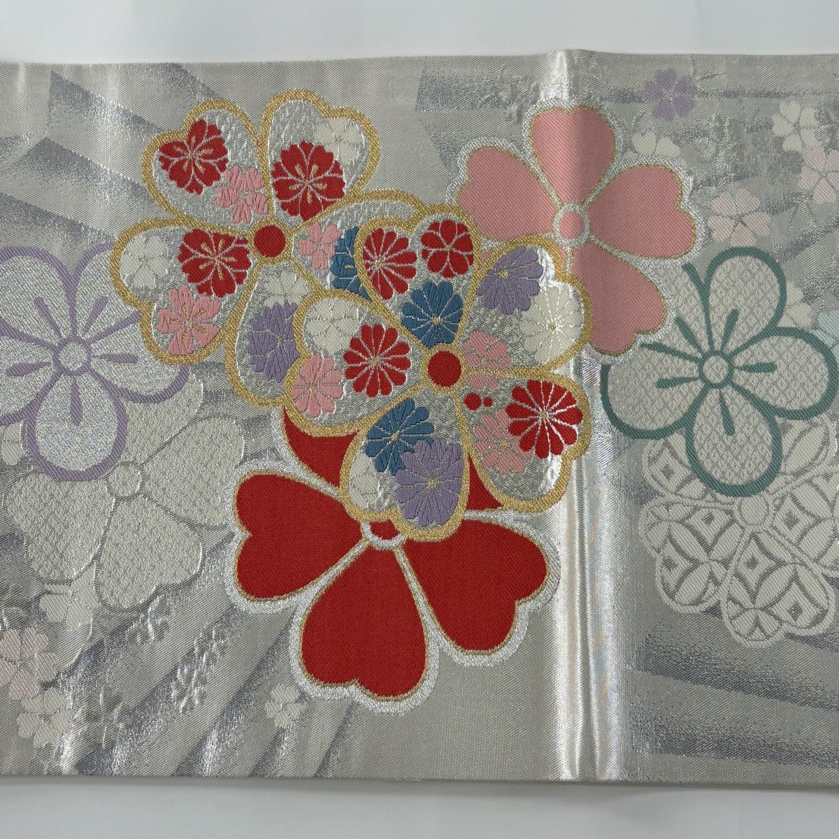 袋帶 秀品級櫻梅花金絲金箔銀 六通 純蠶絲