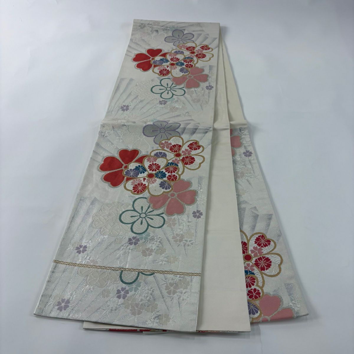 袋帶 秀品級櫻梅花金絲金箔銀 六通 純蠶絲