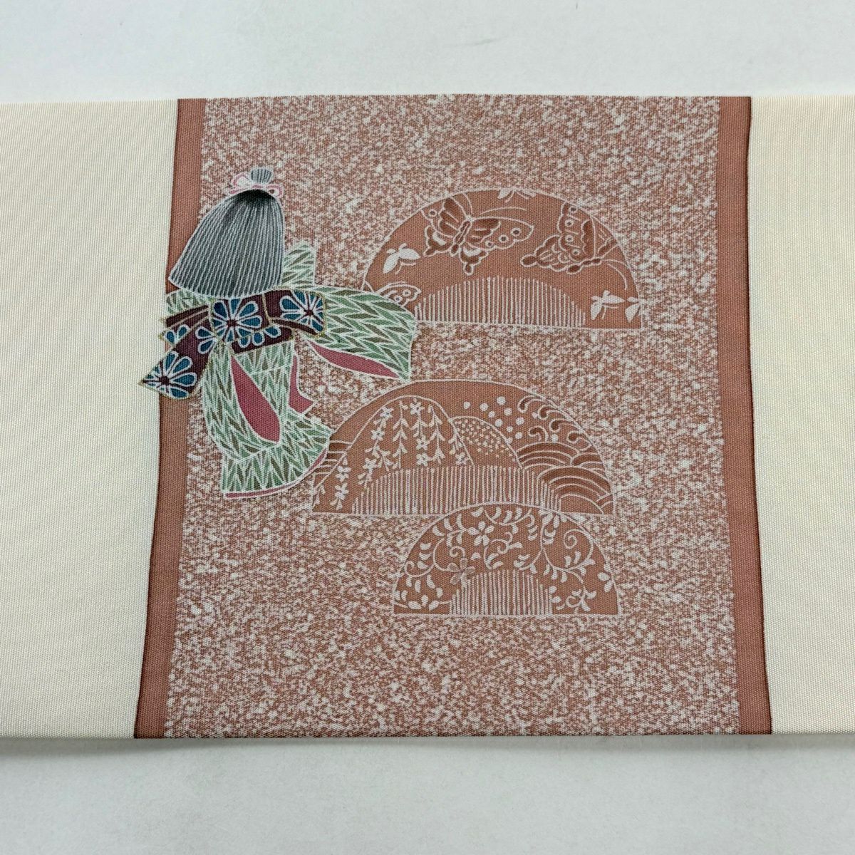名古屋帶 秀品級 附落款 童 櫛 金銀彩 奶油色 純蠶絲