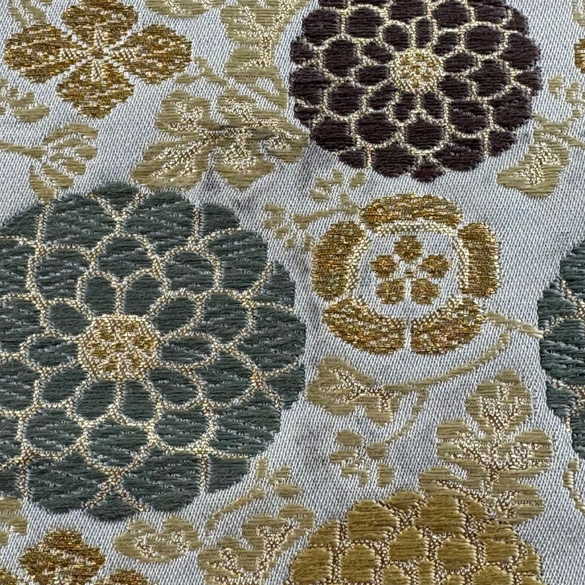 袋帶 秀品級 菊花花 金絲 刺繡 青灰 六通 純蠶絲