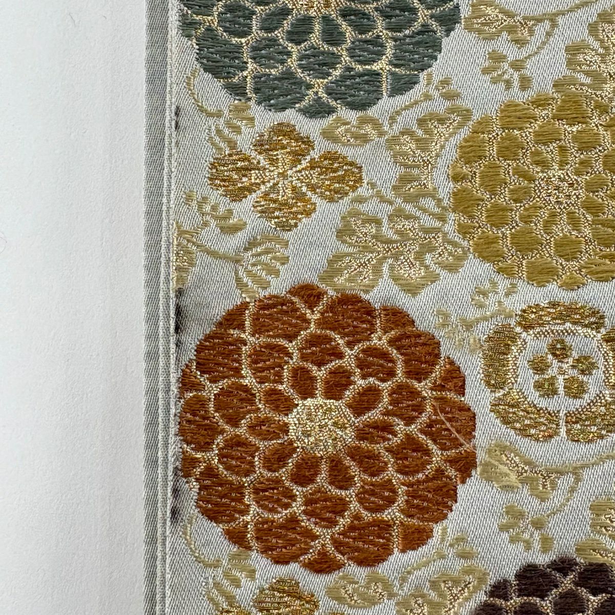 袋帶 秀品級 菊花花 金絲 刺繡 青灰 六通 純蠶絲