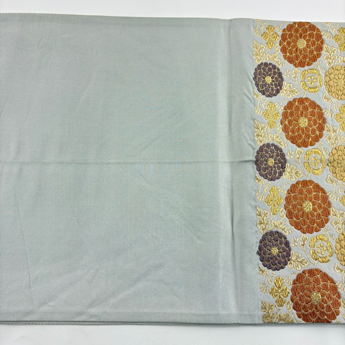 袋帶 秀品級 菊花花 金絲 刺繡 青灰 六通 純蠶絲