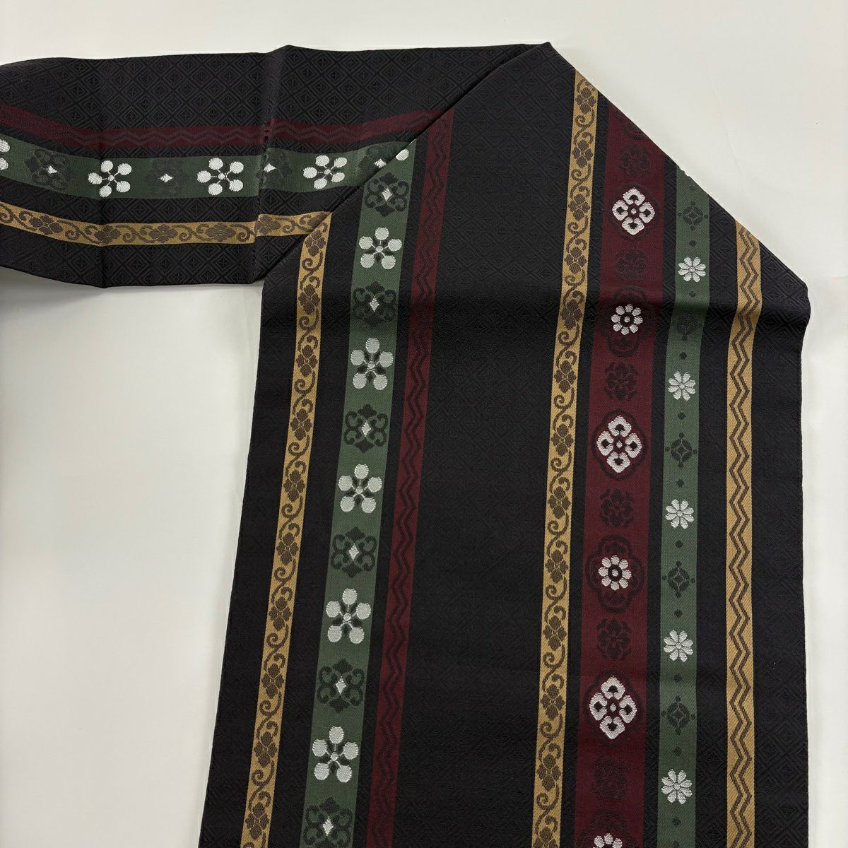 【美品】名古屋帶 秀品級 花 縞 灰紫 純蠶絲