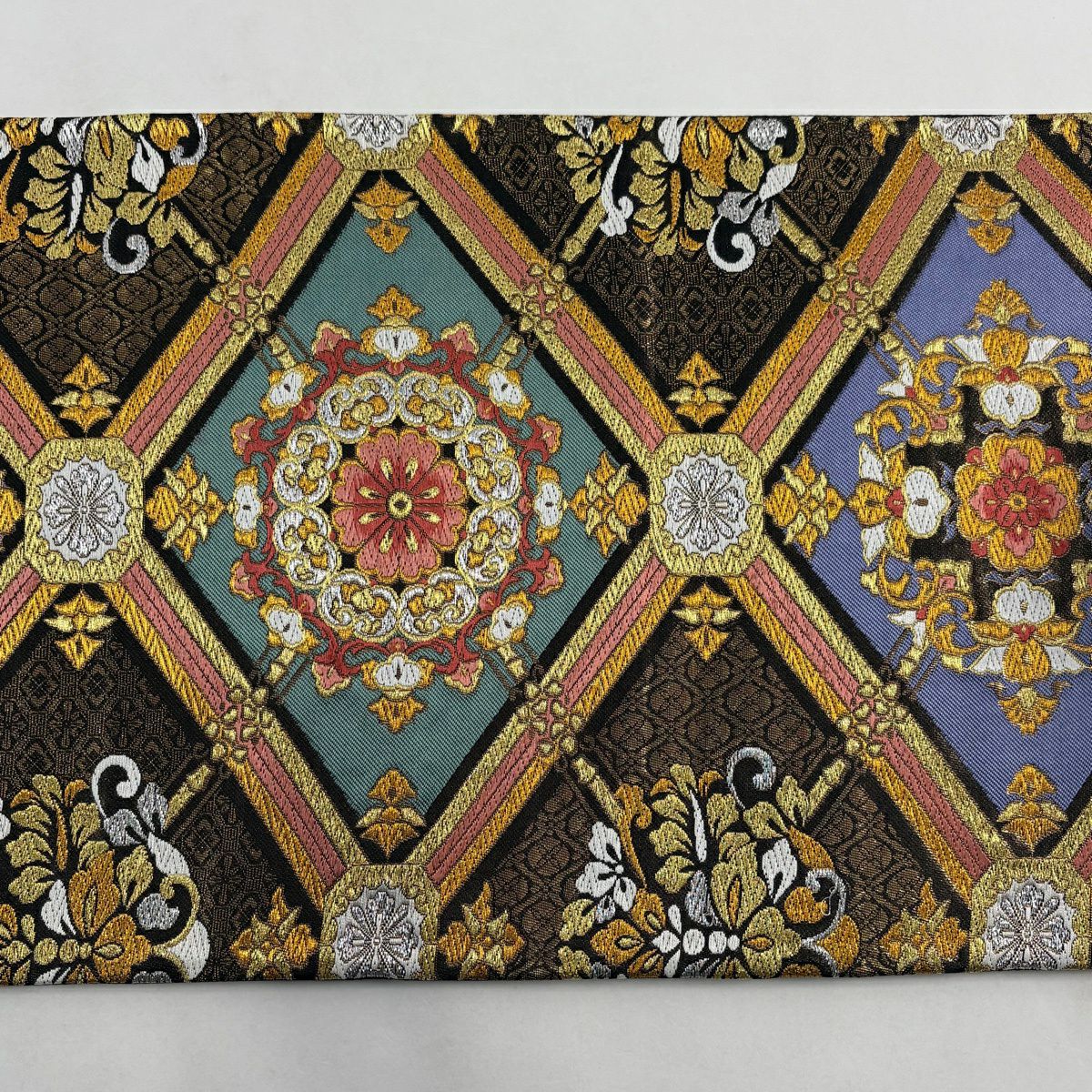 【美品】 袋帶 秀品級 華紋 草花紋 唐織 金金箔 紫 六通 純蠶絲