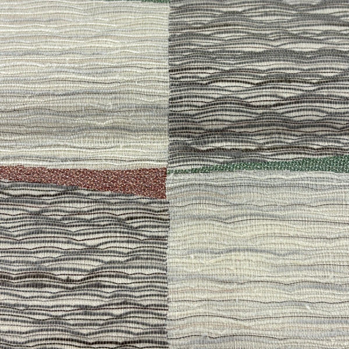 【美品】 袋帶 秀品級 變形市松樹 搖擺條紋 銀線 金金箔 灰色 六通 純蠶絲
