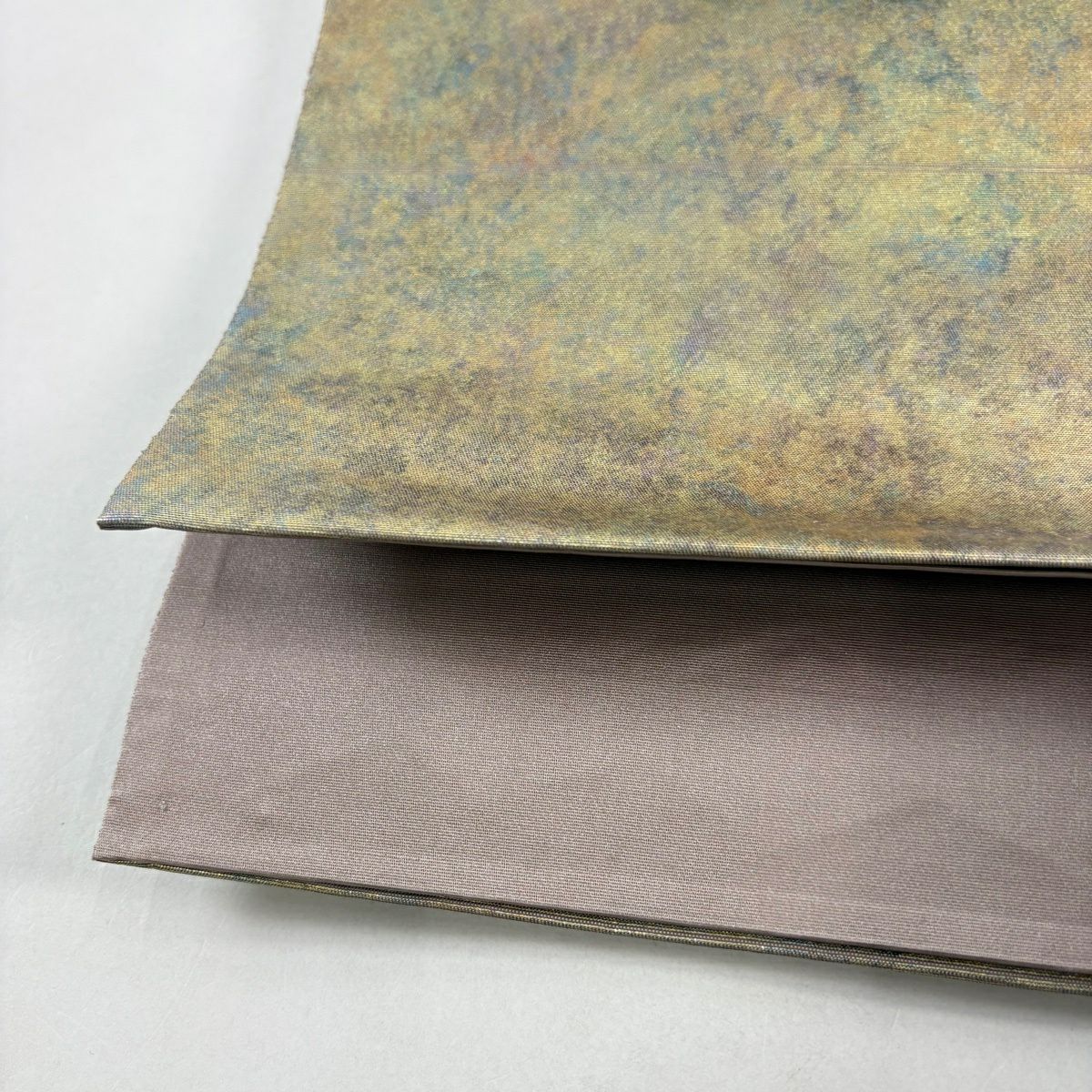 【美品】 袋帶 秀品級 華紋 草花紋 金糸 金金箔 灰綠 お太鼓柄 純蠶絲