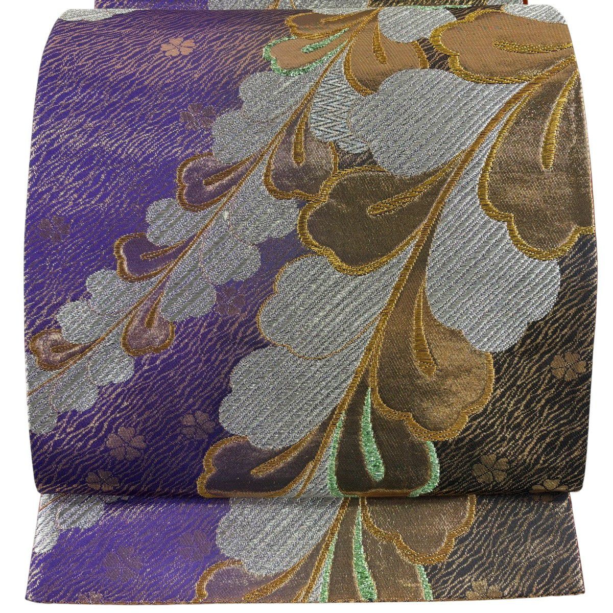 【美品】 袋帶 秀品級 振袖禮服禮服用 藤 金銀絲 金金箔 紫 六通 純蠶絲