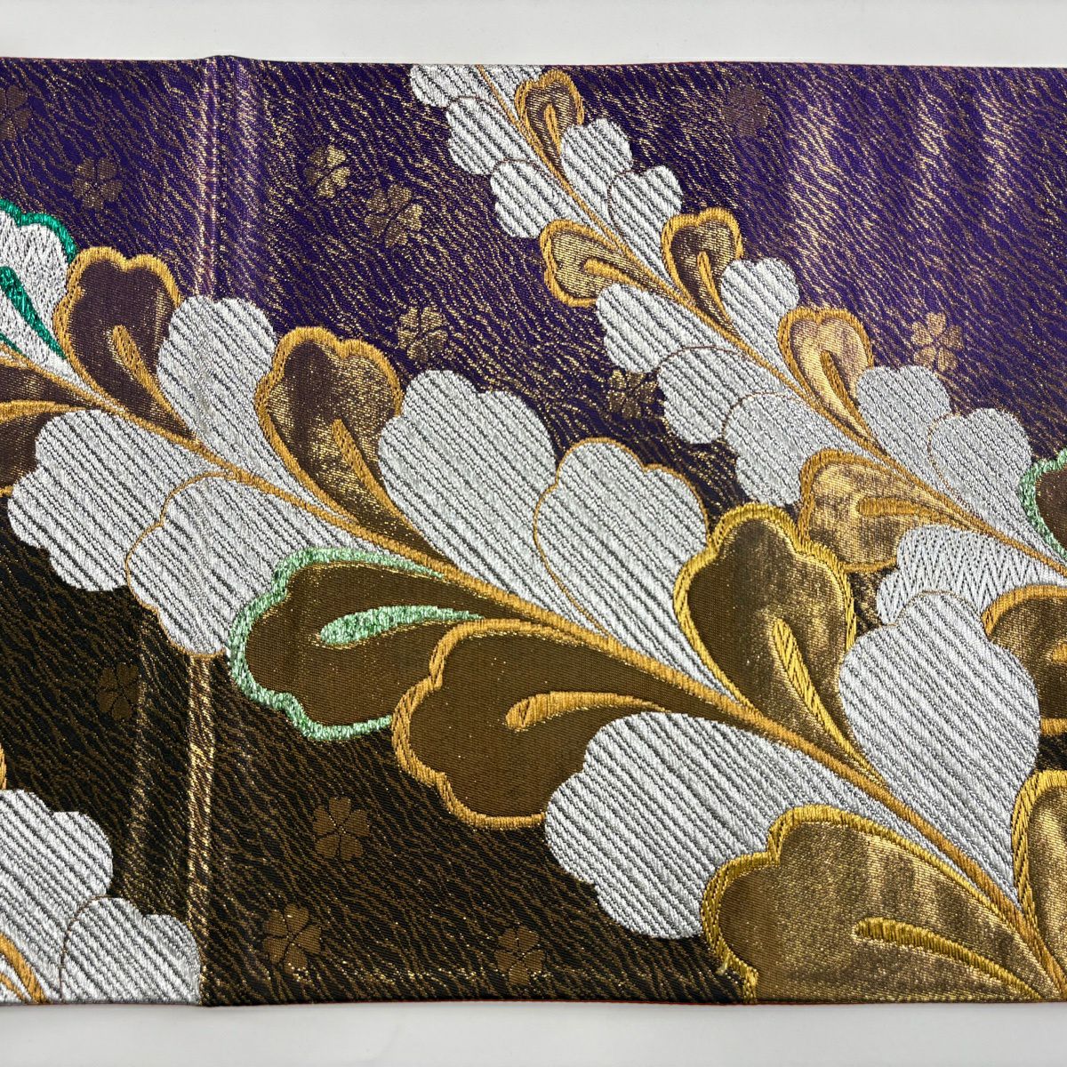 【美品】 袋帶 秀品級 振袖禮服禮服用 藤 金銀絲 金金箔 紫 六通 純蠶絲