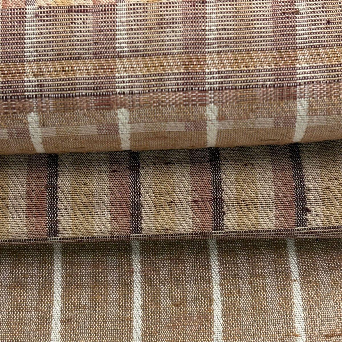 【美品】 袋帶 秀品級 縞紬織地 花唐草紋 縞 灰紫 六通 純蠶絲