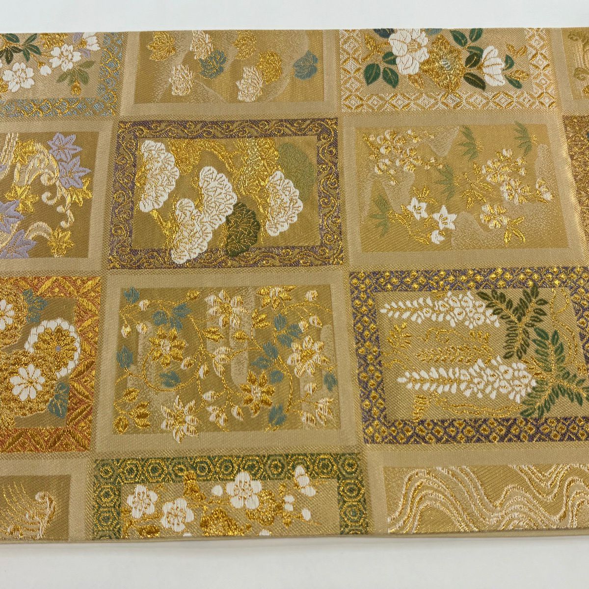 【美品】 袋帶 秀品級 色紙集 松樹梅花竹子 色紙 金絲 金金箔 金 六通 純蠶絲