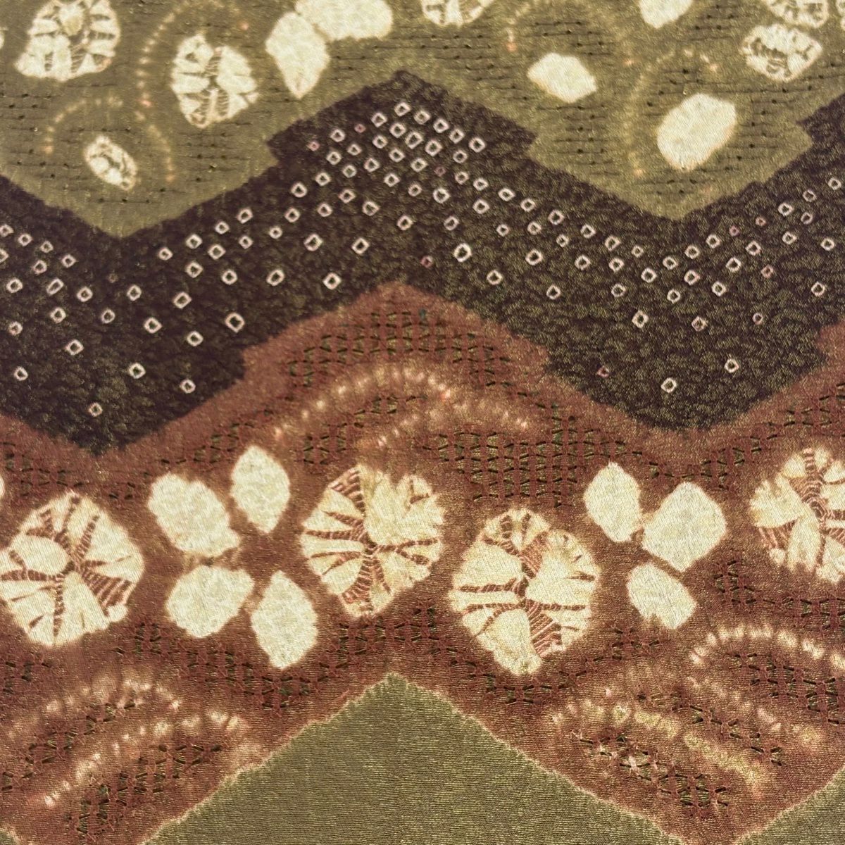 【美品】 袋帶 秀品級 大和 草花紋紋 波紋 刺繡 金線 茶 純蠶絲