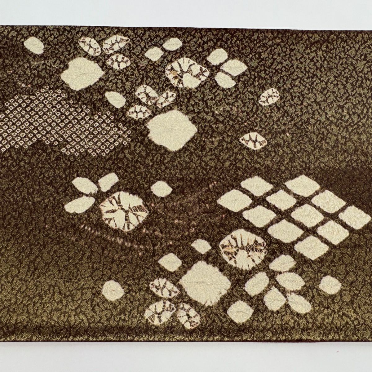 【美品】 袋帶 秀品級 大和 草花紋紋 波紋 刺繡 金線 茶 純蠶絲