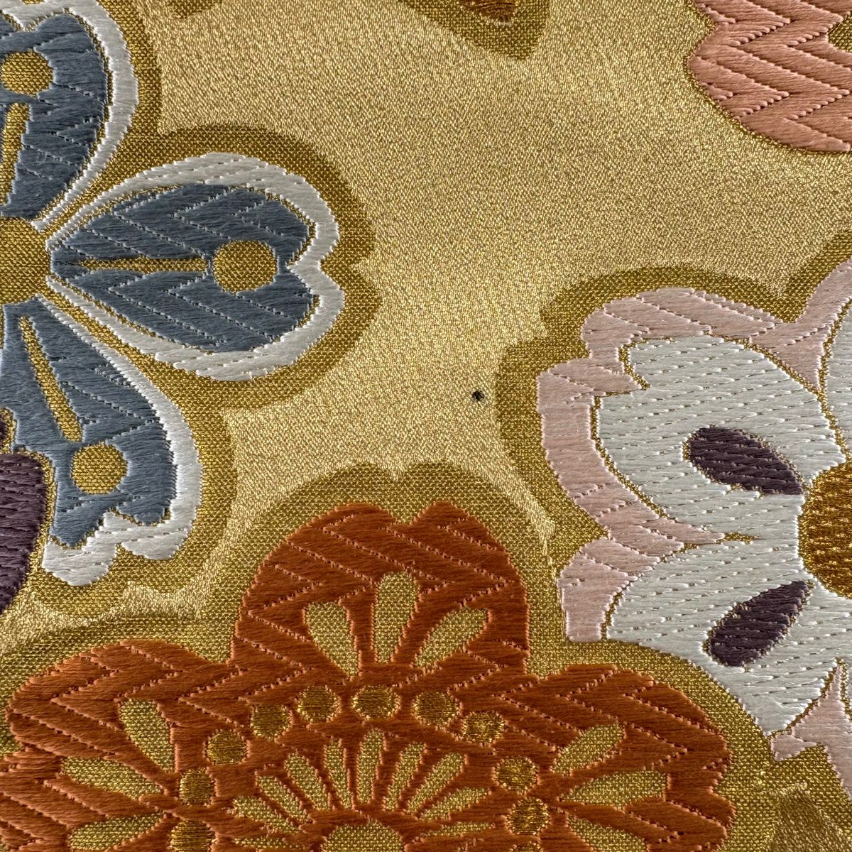 【美品】 袋帶 秀品級 花籠彩映文 唐織 金銀糸 金 六通 純蠶絲