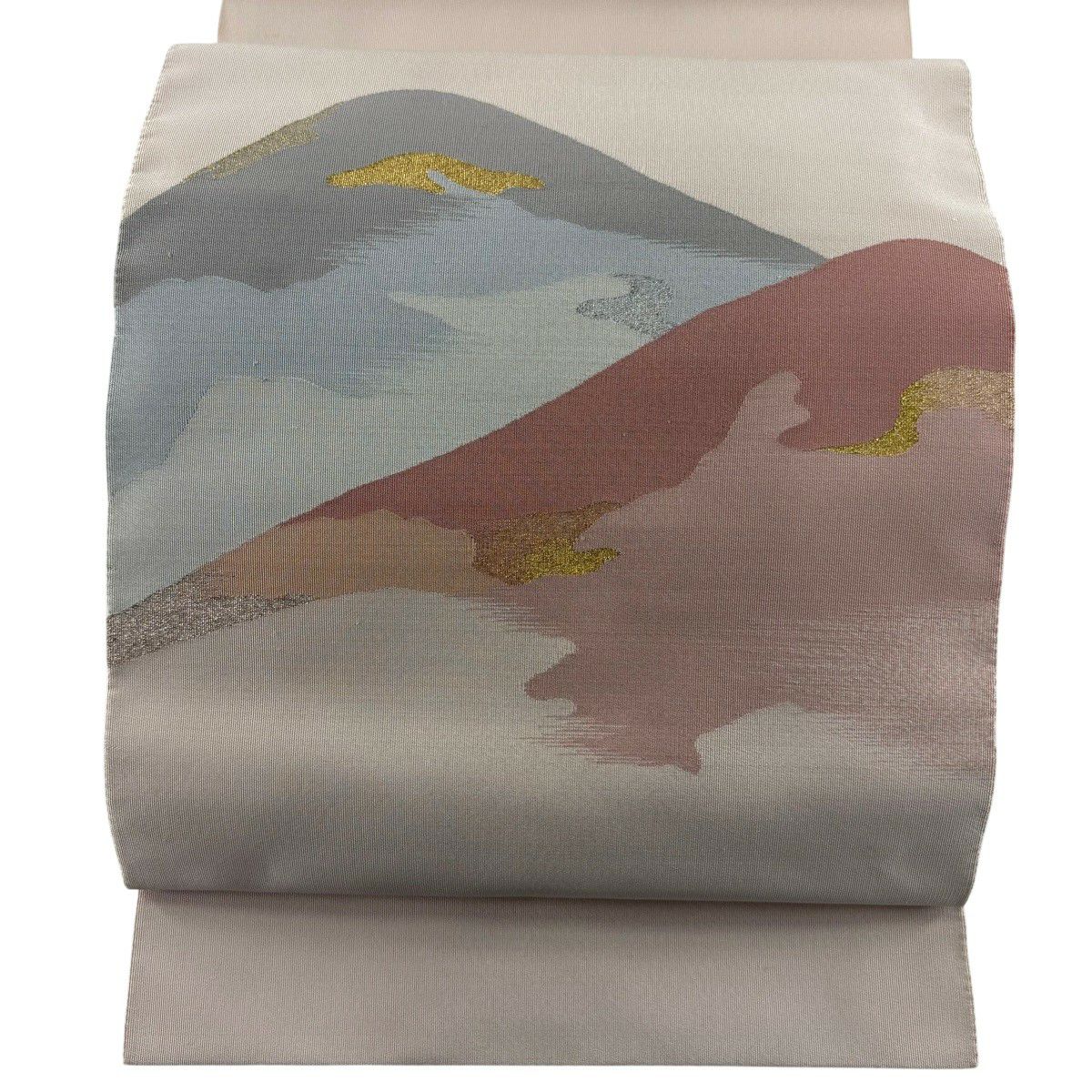 名古屋帶 優品級 附證書 八寸名古屋帶 松樹葉仕立 紅山 金銀絲 粉米色 純蠶絲
