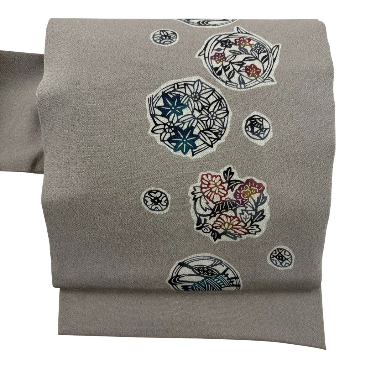 名古屋帶 秀品級 花丸紋 絞織 灰紫 純蠶絲