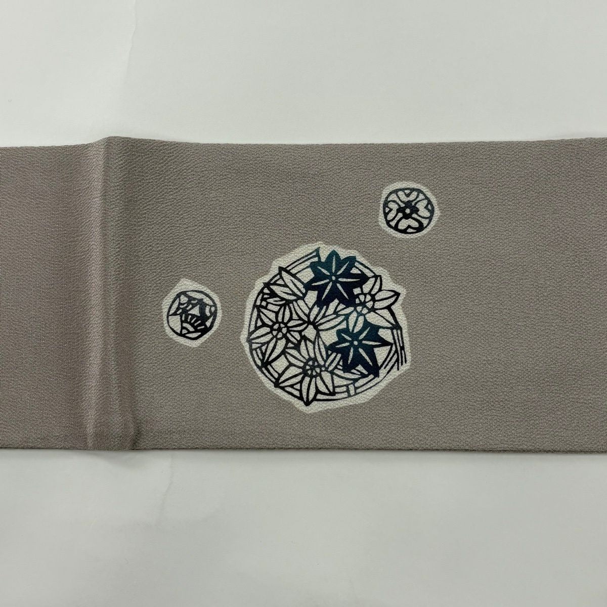 名古屋帶 秀品級 花丸紋 絞織 灰紫 純蠶絲