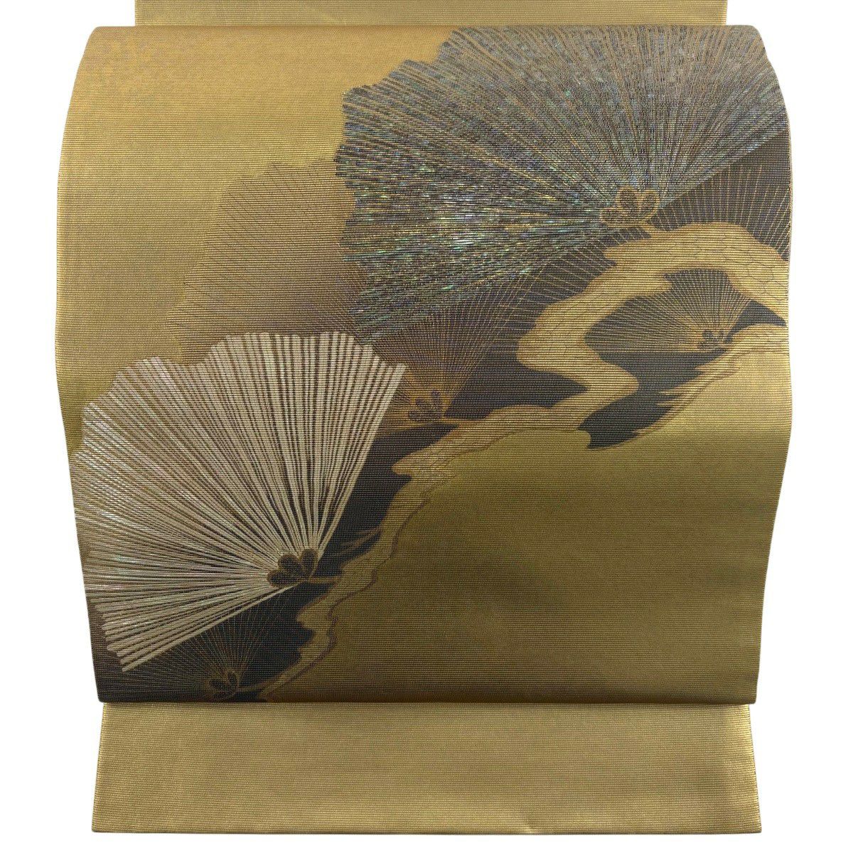 【美品】 袋帶 秀品級 松樹 金金箔 金色 大鼓圖案 純蠶絲