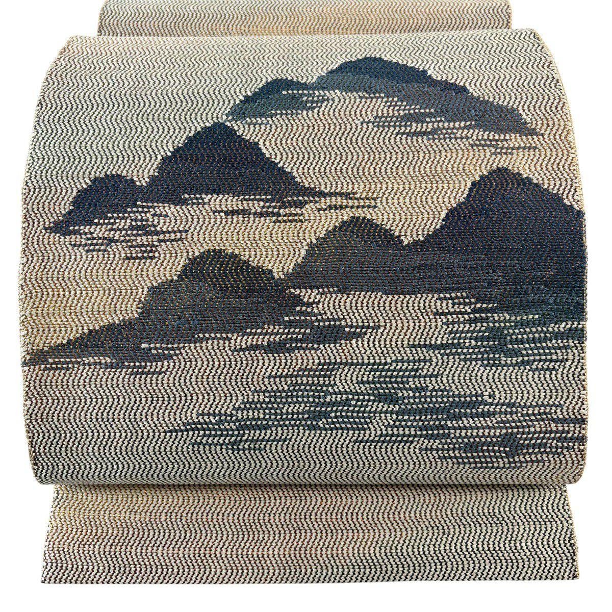 【美品】 袋帶 秀品級 山並金金箔 薄茶 純蠶絲
