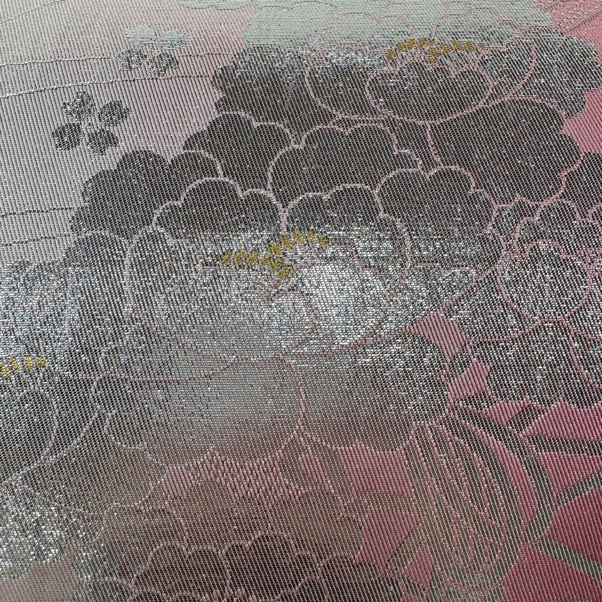 【美品】 袋帶 秀品級 鼓 椿 金金箔 粉紅 全通 純蠶絲