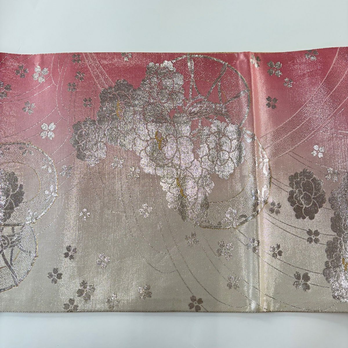 【美品】 袋帶 秀品級 鼓 椿 金金箔 粉紅 全通 純蠶絲