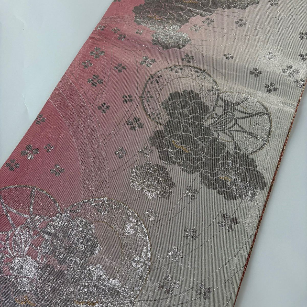 【美品】 袋帶 秀品級 鼓 椿 金金箔 粉紅 全通 純蠶絲