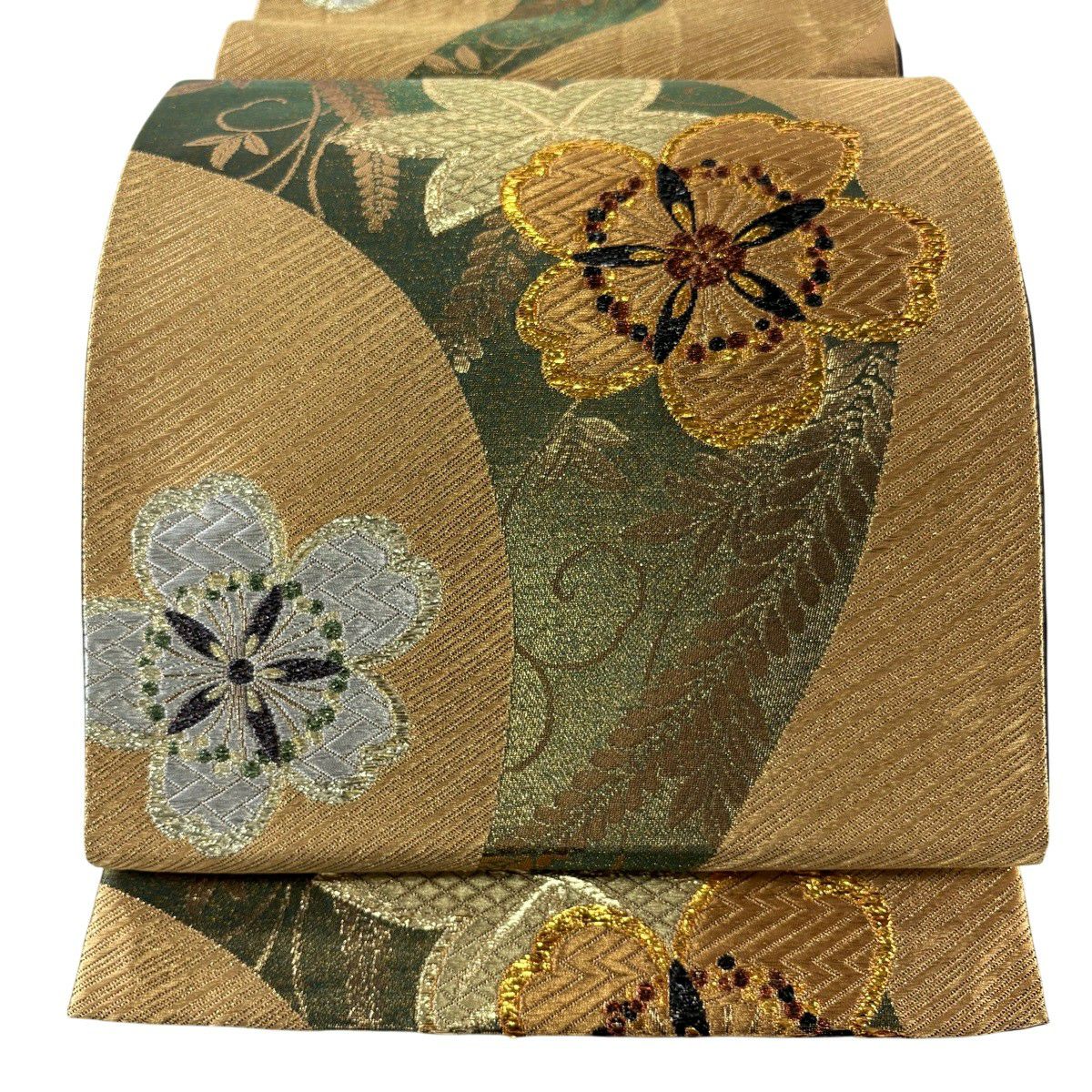 【美品】 袋帶 秀品級 櫻花 楓葉 金銀彩 金色 六通 純蠶絲