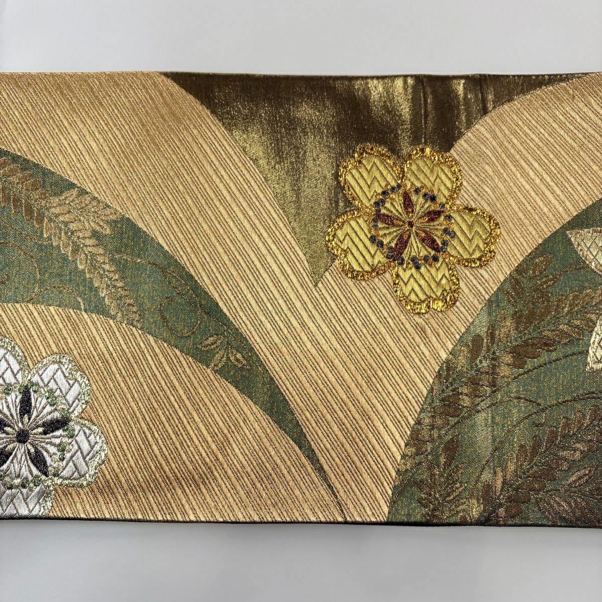 【美品】 袋帶 秀品級 櫻花 楓葉 金銀彩 金色 六通 純蠶絲