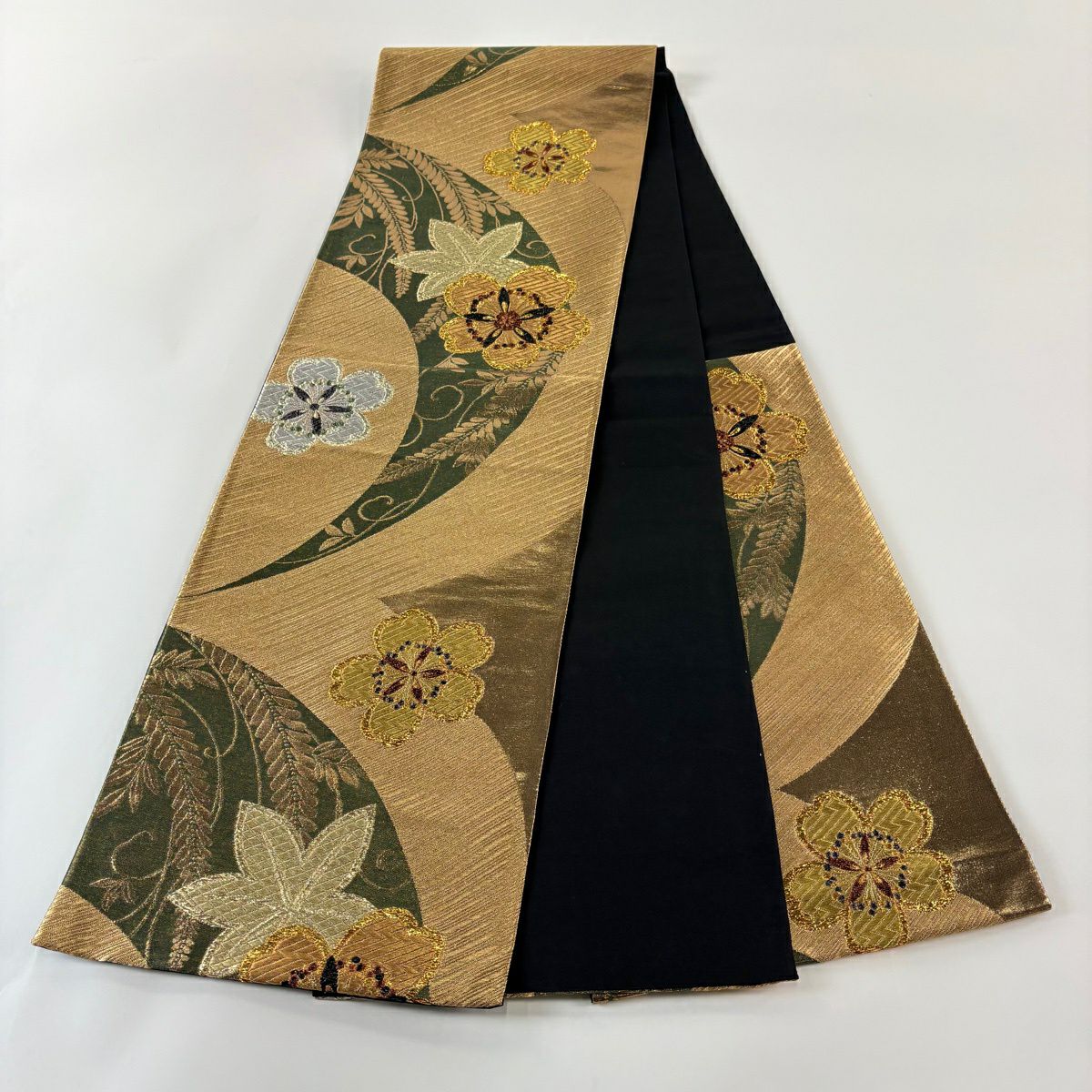 【美品】 袋帶 秀品級 櫻花 楓葉 金銀彩 金色 六通 純蠶絲