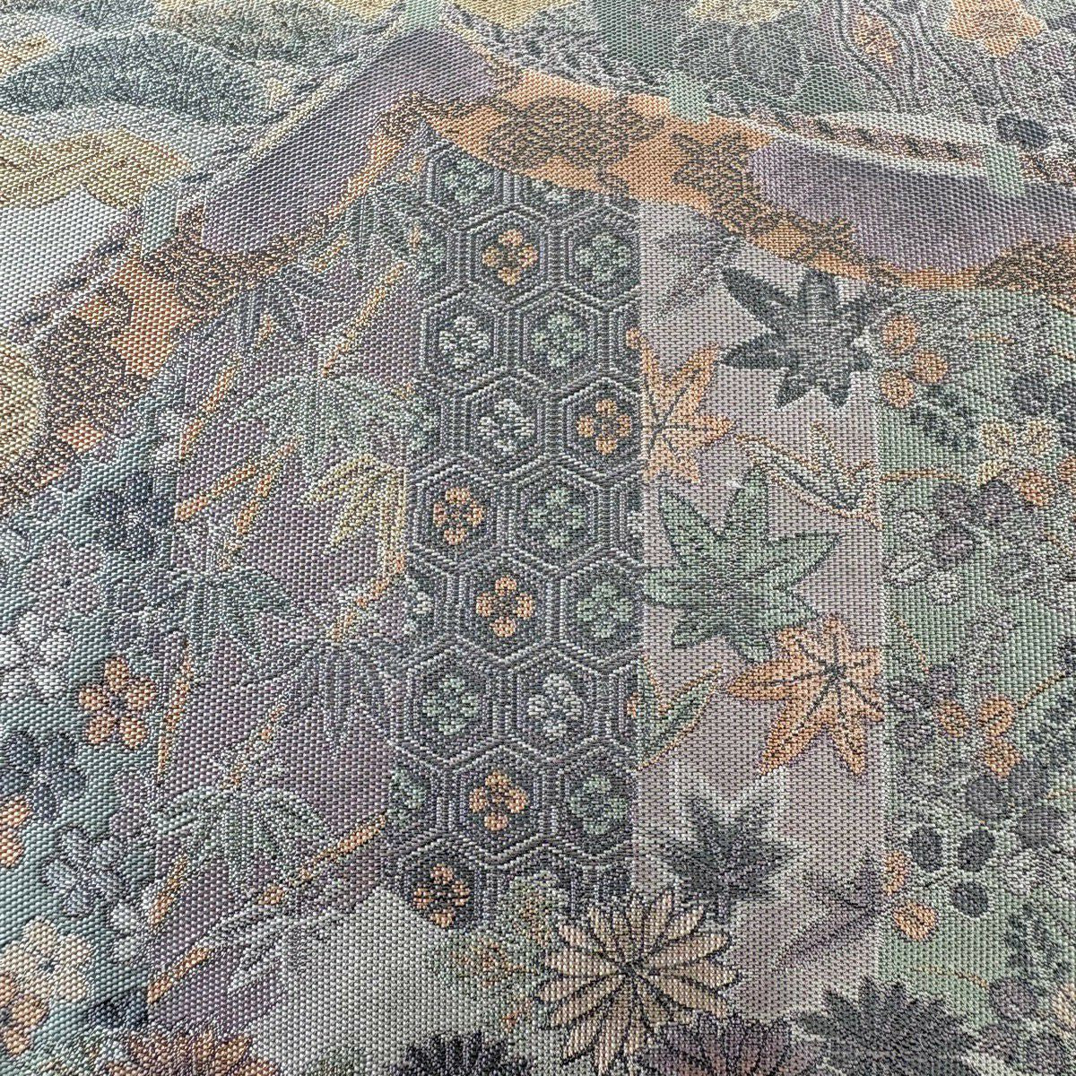【美品】 袋帶 秀品級 落款あり 萬葉 松樹竹子梅花 万幕 灰紫 全通 純蠶絲
