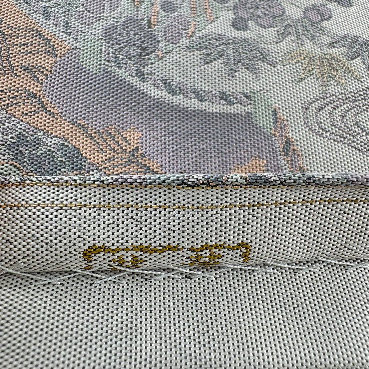【美品】 袋帶 秀品級 落款あり 萬葉 松樹竹子梅花 万幕 灰紫 全通 純蠶絲