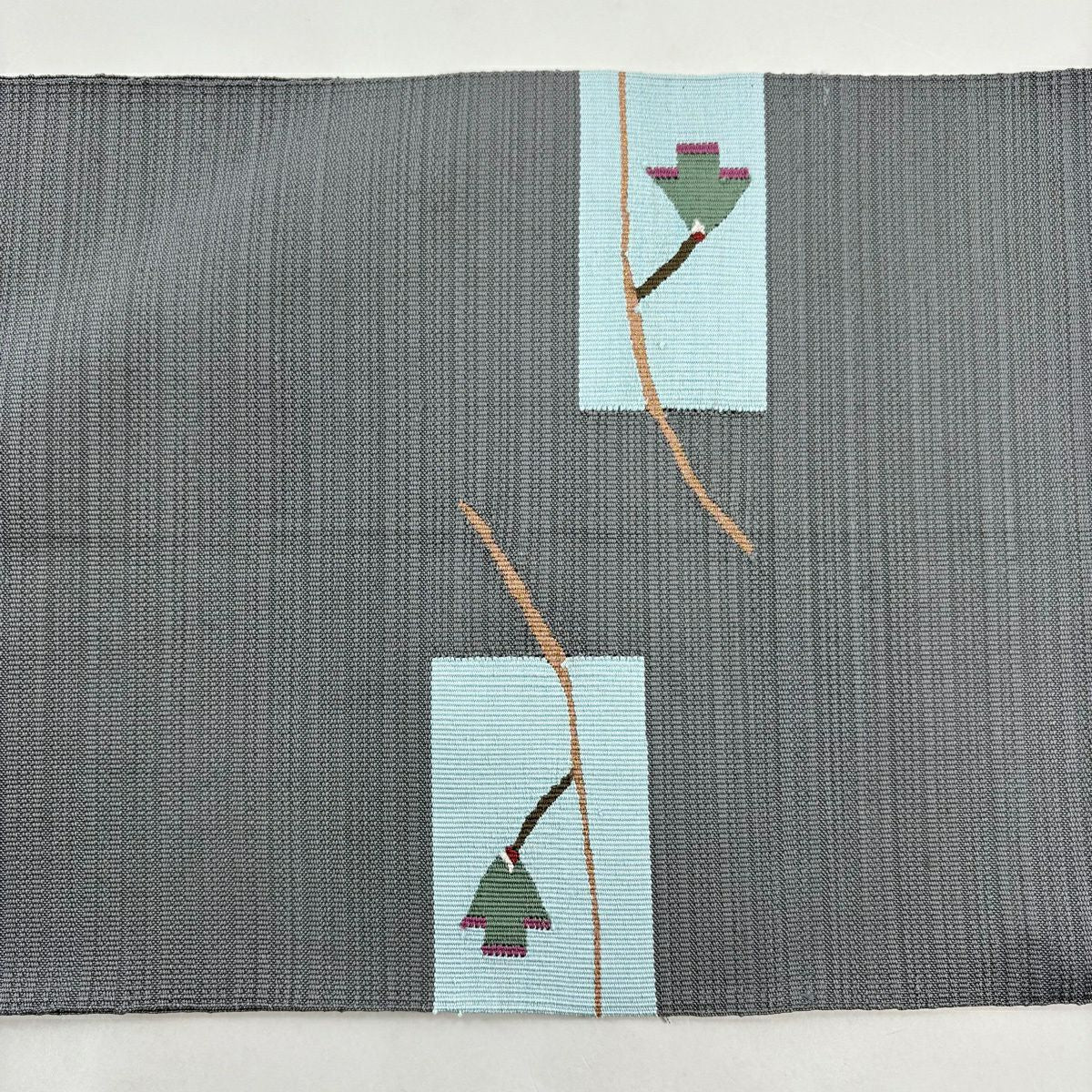 【美品】 名古屋帶 秀品級 八寸名古屋帶 枝花 金金箔 灰色 純蠶絲