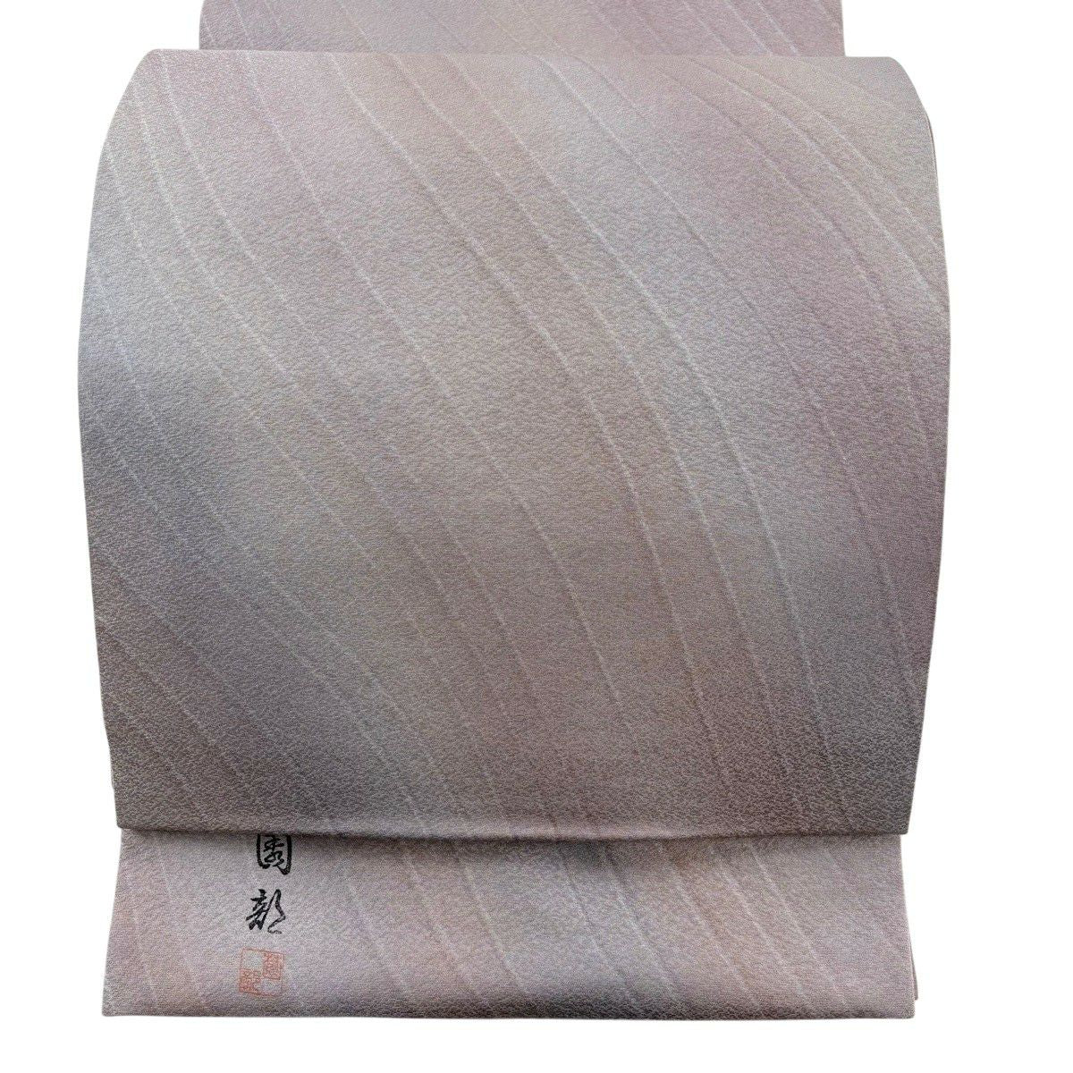 【美品】 袋帶 秀品級 有落款 幾何學圖案 漸變 薄紫 全通 純蠶絲