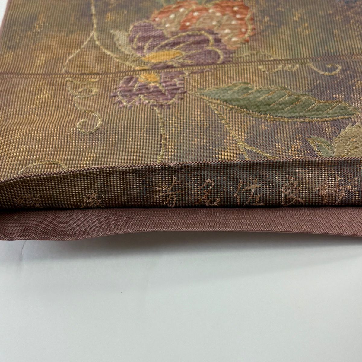 【美品】 袋帶 秀品級 關西仕立 花唐草紋 金銀彩 金金箔 茶 六通 純蠶絲