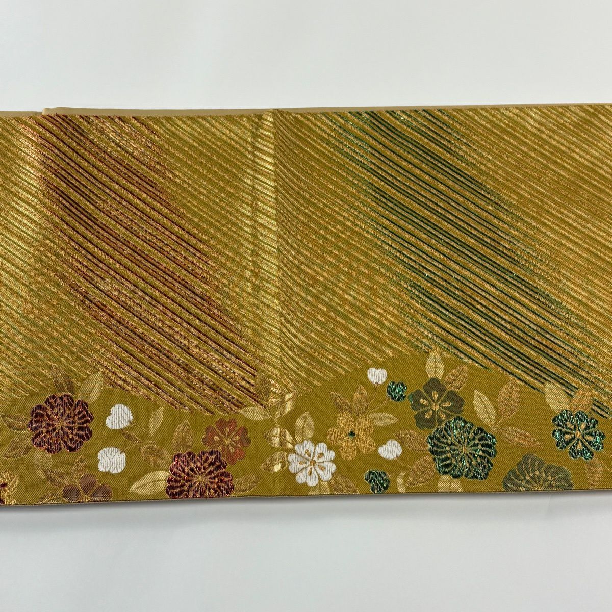 袋帶 秀品級 櫻花 斜紋 金絲 金金箔 金 六通 純蠶絲