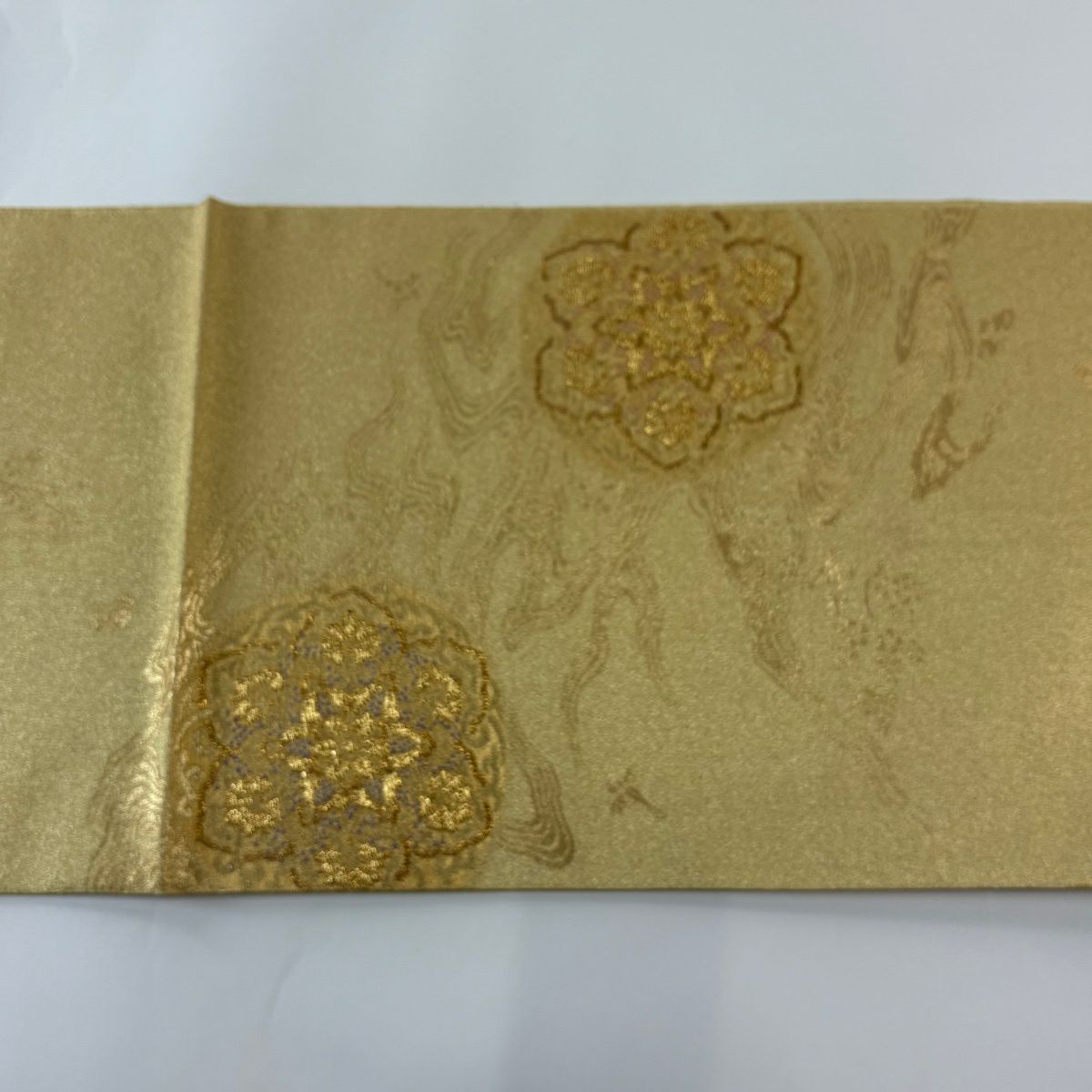 【美品】 袋帶 秀品級 華紋 金絲 金金箔 金色 大鼓圖案 純蠶絲