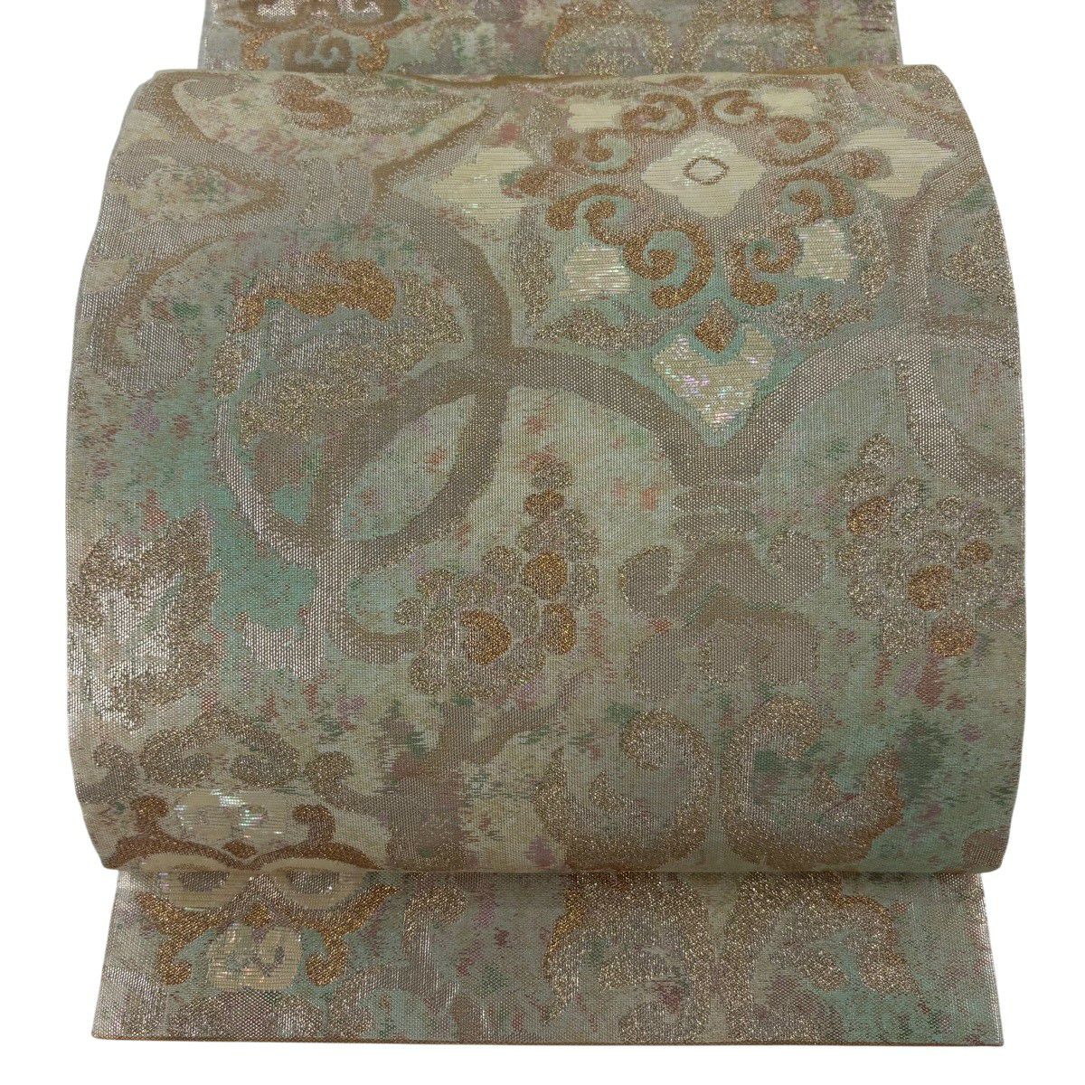 袋帶 秀品級 關西仕立 華紋 金金箔 米色 六通 純蠶絲