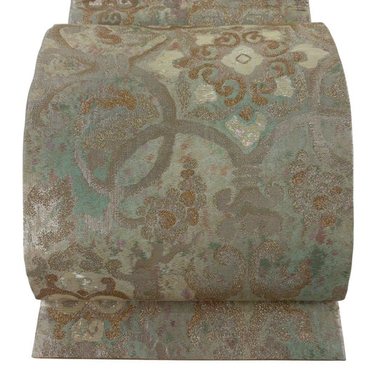 袋帶 秀品級 關西仕立 華紋 金金箔 米色 六通 純蠶絲
