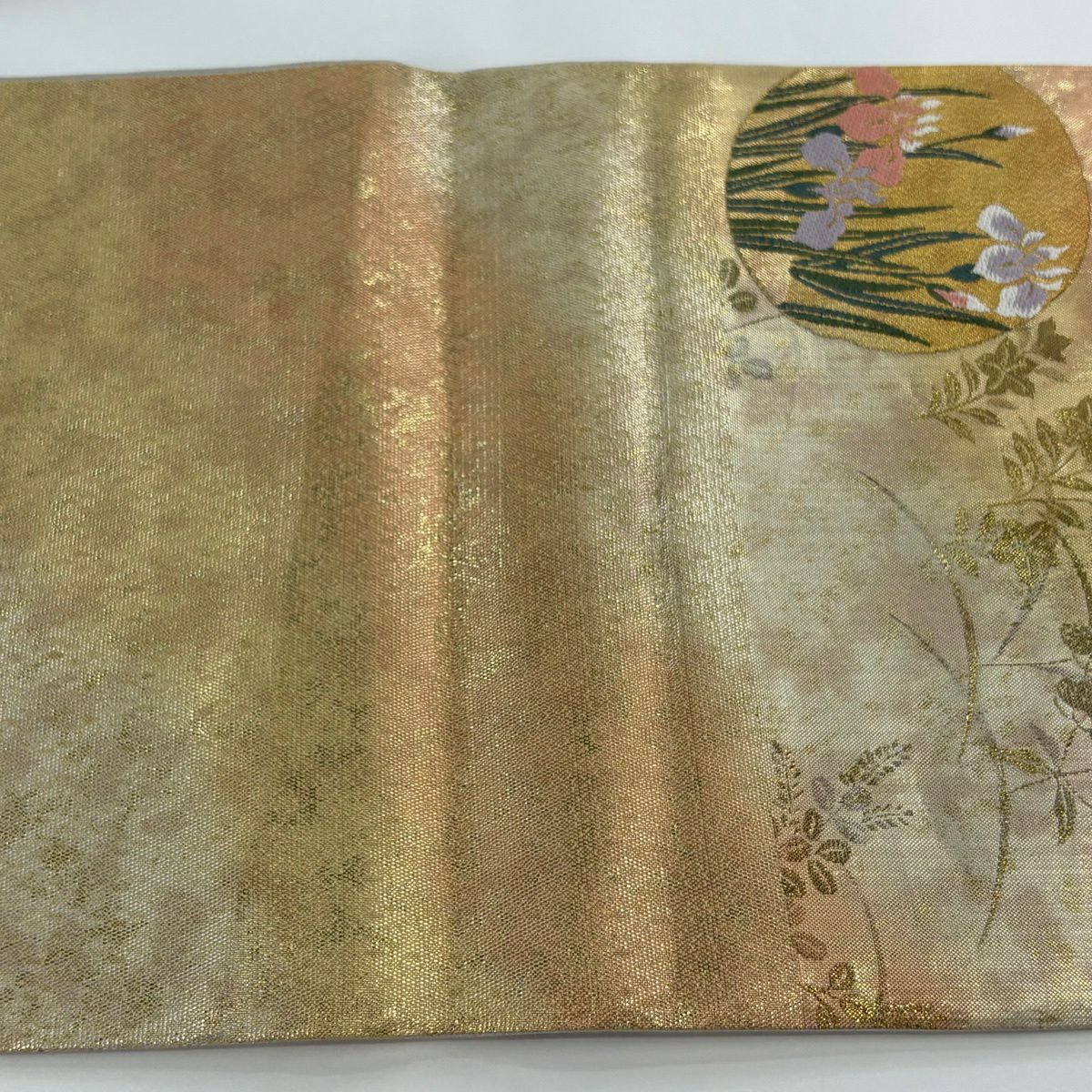 【美品】 袋帶 秀品級 牡丹 椿 金絲 金金箔 金 六通 純蠶絲