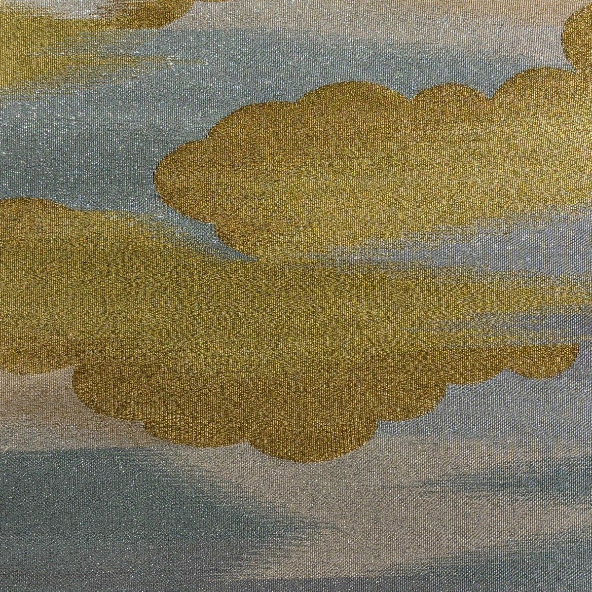 袋帶 秀品級 雲紋 霞 金金箔 金絲 奶油色 大鼓圖案 純蠶絲