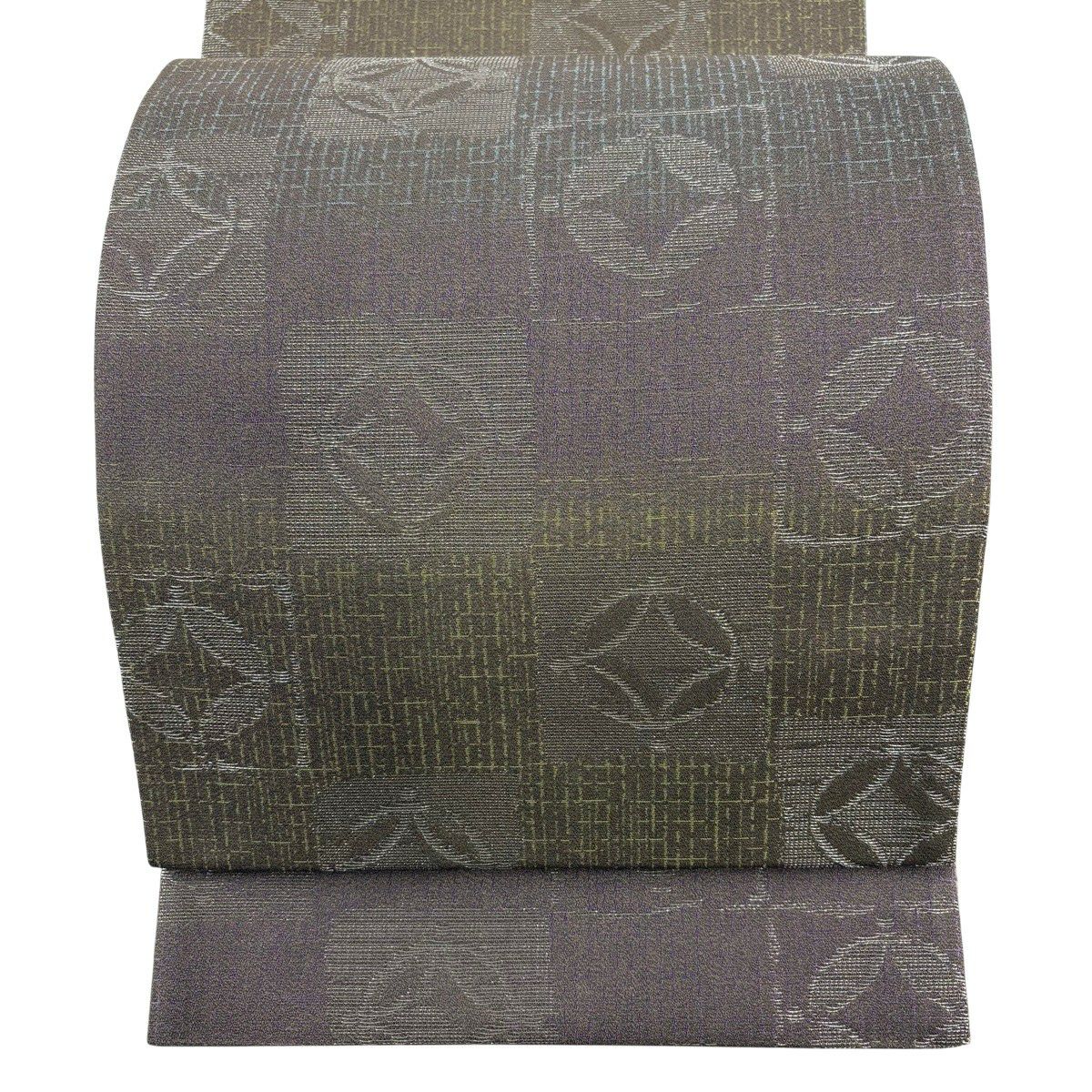 【美品】 袋帶 秀品級 市松樹 七寶 金金箔 紫 六通 純蠶絲