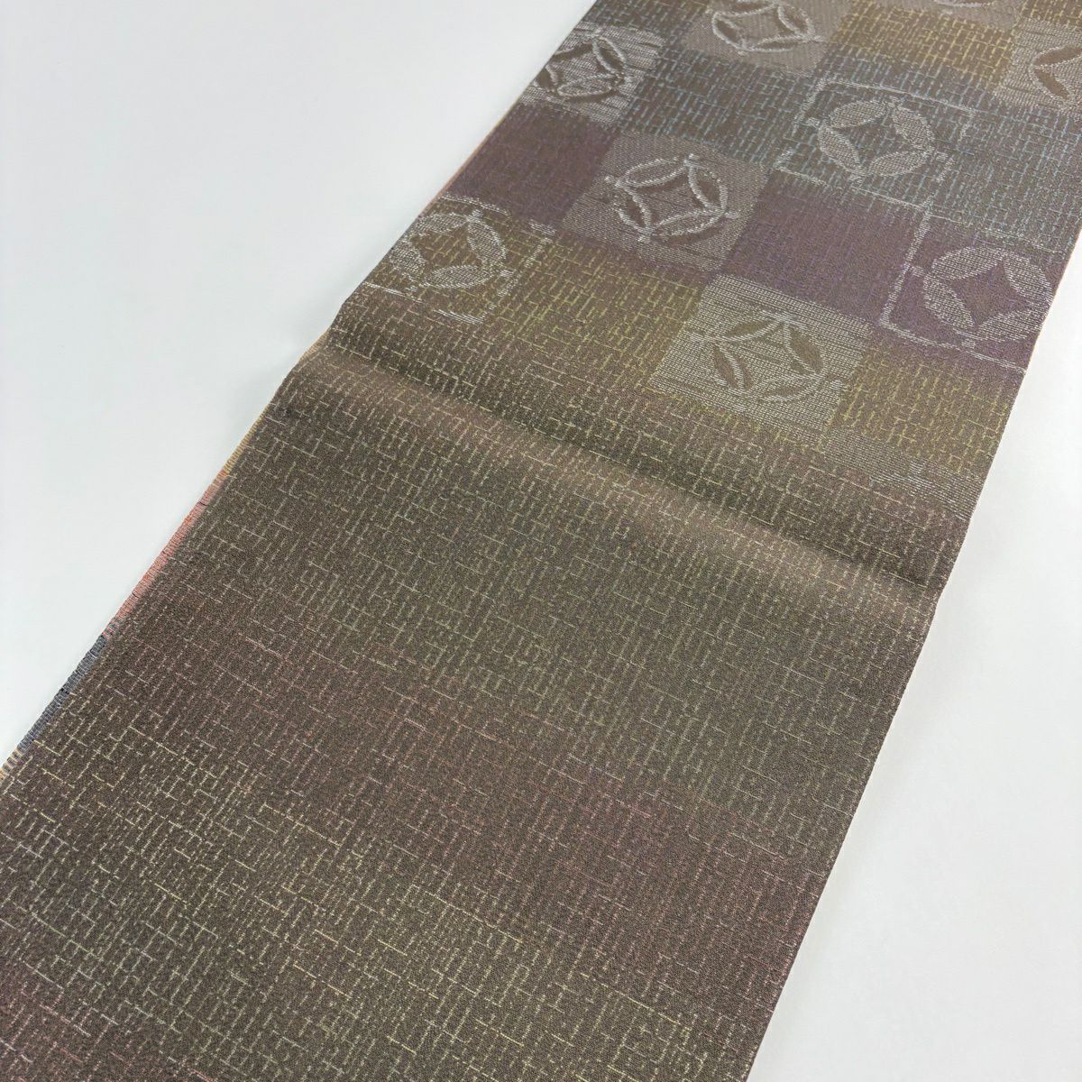 【美品】 袋帶 秀品級 市松樹 七寶 金金箔 紫 六通 純蠶絲