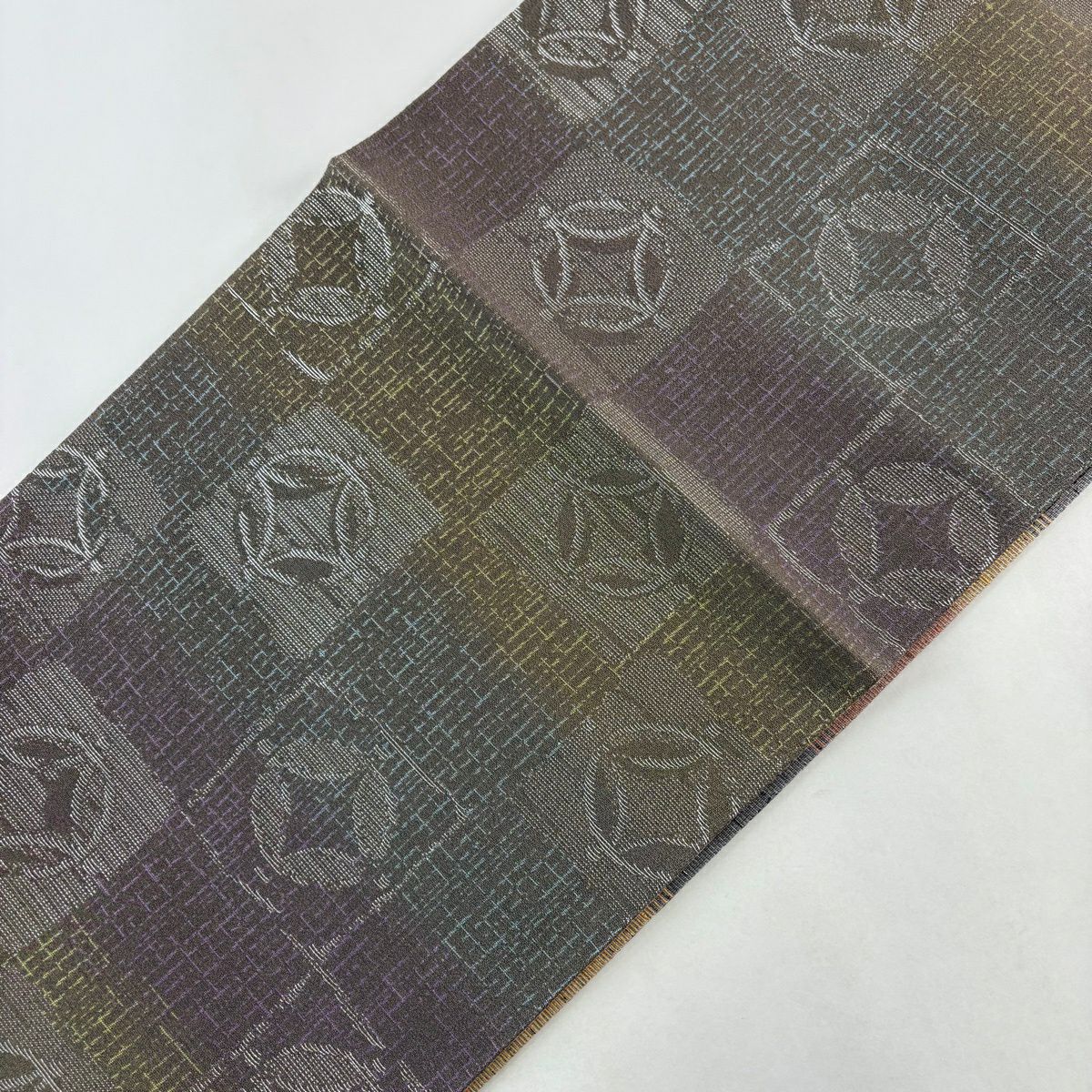 【美品】 袋帶 秀品級 市松樹 七寶 金金箔 紫 六通 純蠶絲