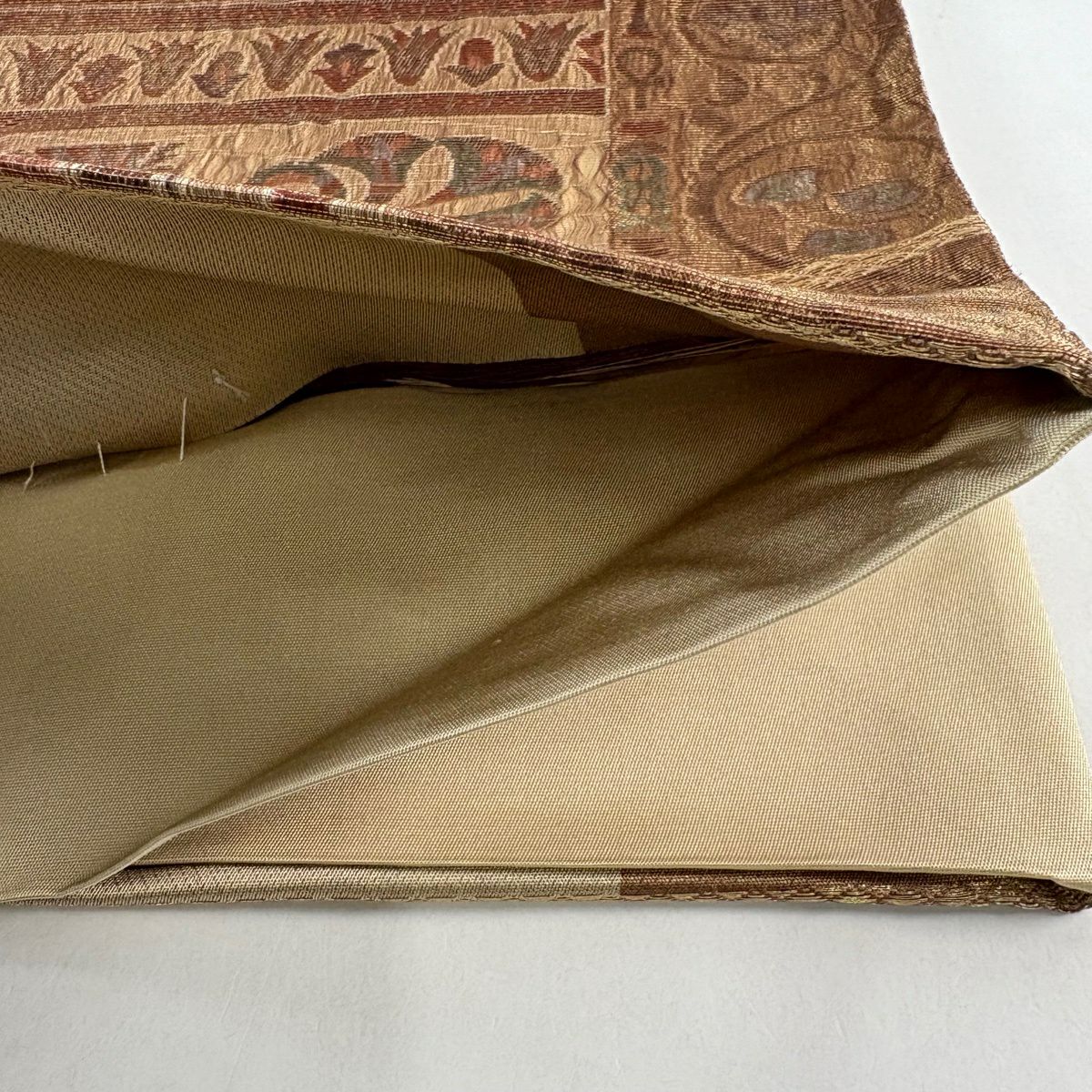 【美品】 袋帶 秀品級 科普特圖案 花唐草紋 金金箔 焦茶 六通 純蠶絲