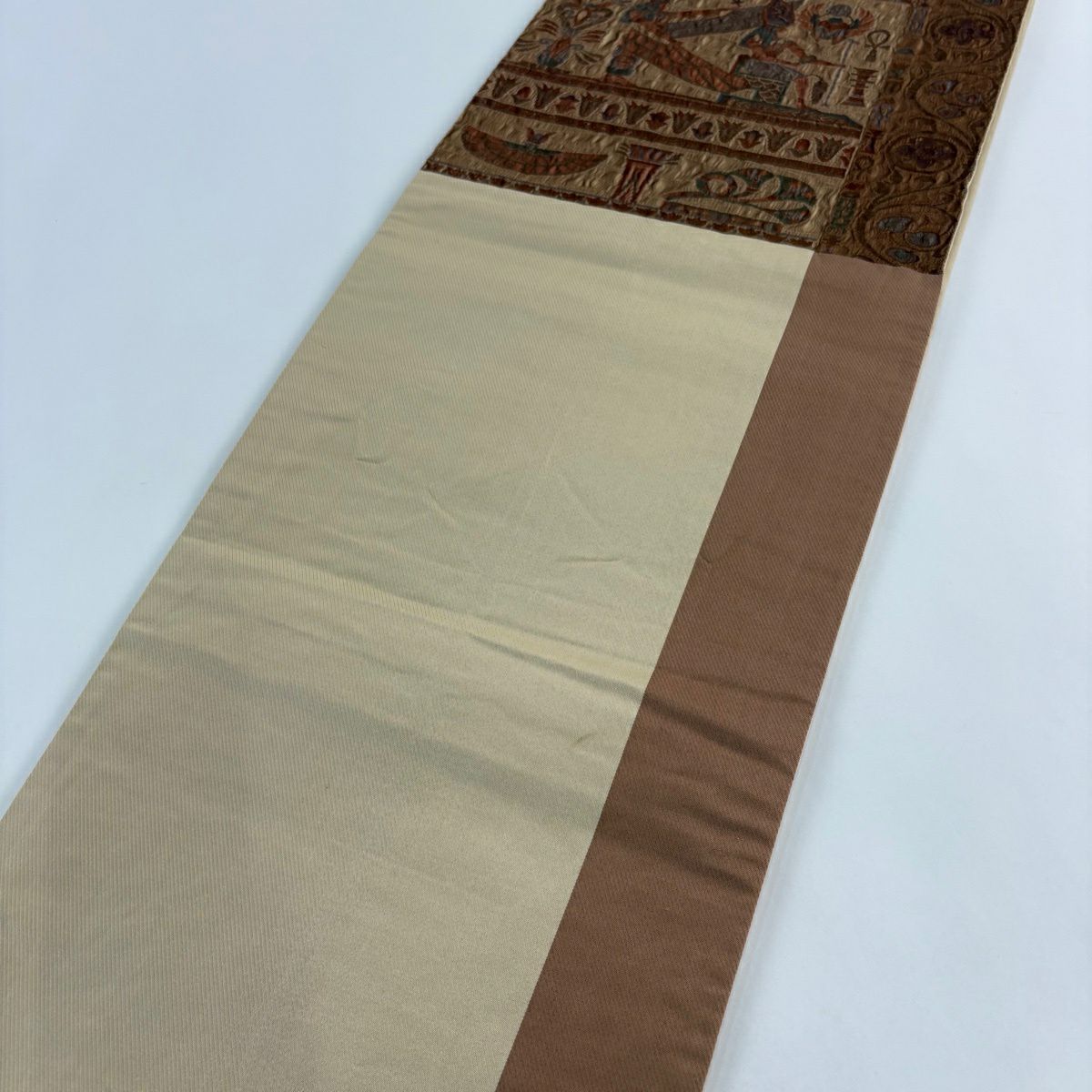 【美品】 袋帶 秀品級 科普特圖案 花唐草紋 金金箔 焦茶 六通 純蠶絲
